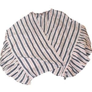 Laurie Felt Plus Size 2X 3X Striped Ruffle Kimono Poncho Wrap